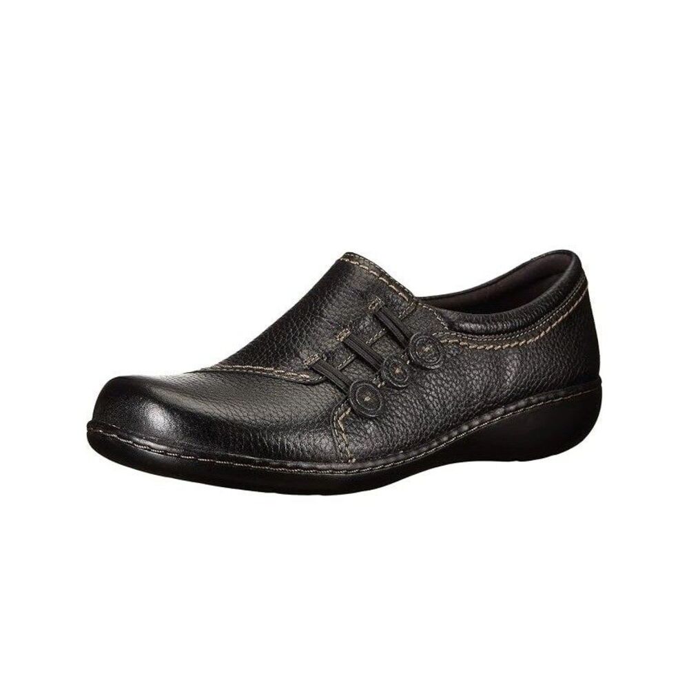 Clarks Womens 10 M Black Leather Ashland Effie Slip On Loafers NIB MS1